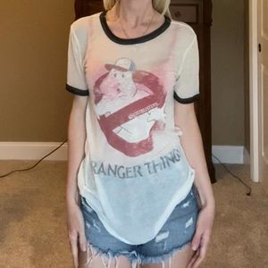 Stranger Things Ghostbusters sheer baseball tee